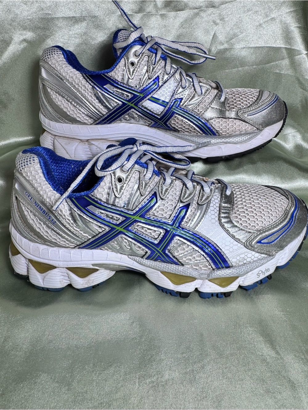 ASICS GEL-Nimbus 12 Silver Blue Green Running Shoes T095N Women’s Size 7